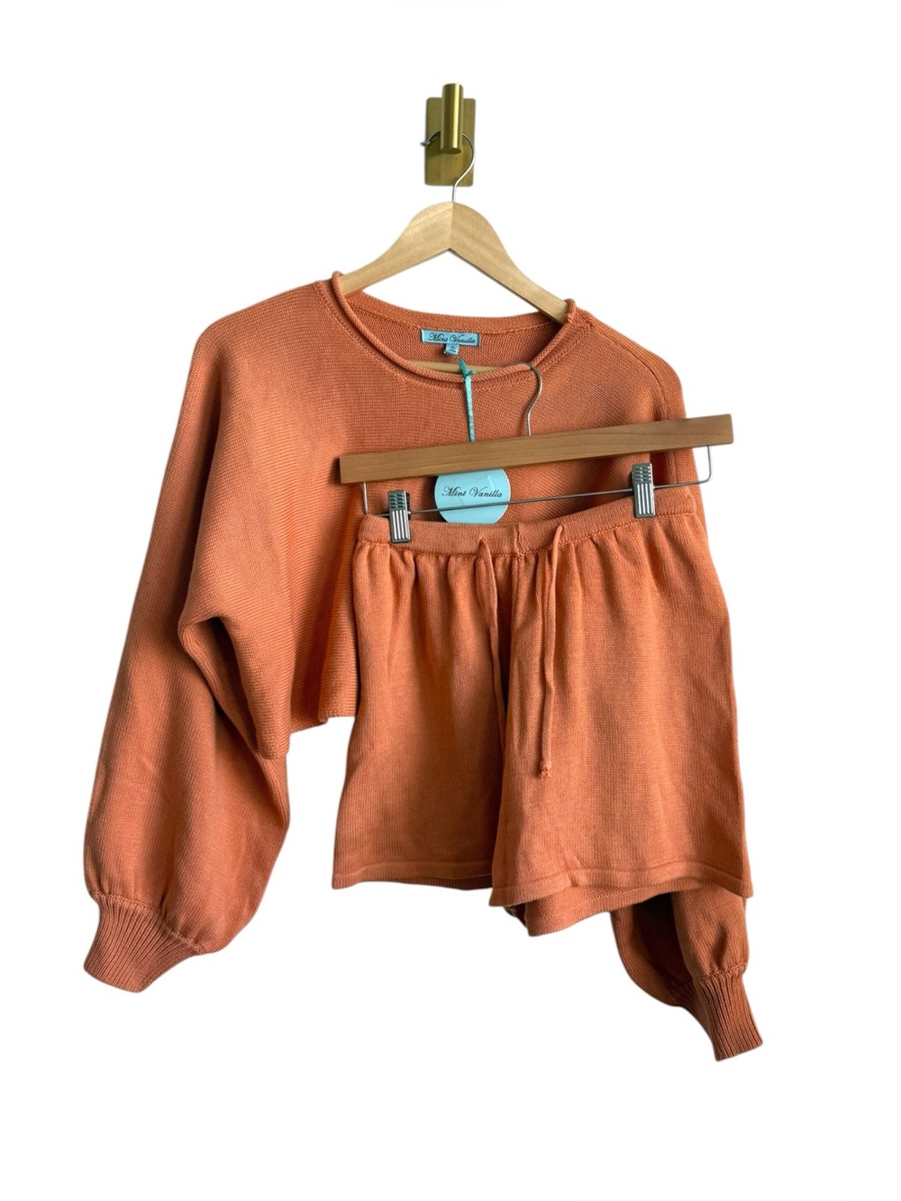 Mint Vanilla Knit Sweater Shorts Matching Set Orange Cropped Lounge Small NWT